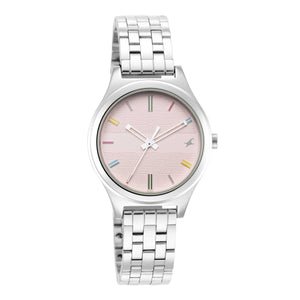 Fastrack Stunners Quartz Analog Pink Dial Metal Strap Watch for Girls