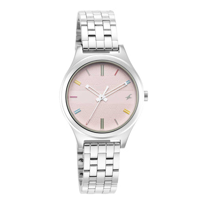 Fastrack Stunners Quartz Analog Pink Dial Metal Strap Watch for Girls