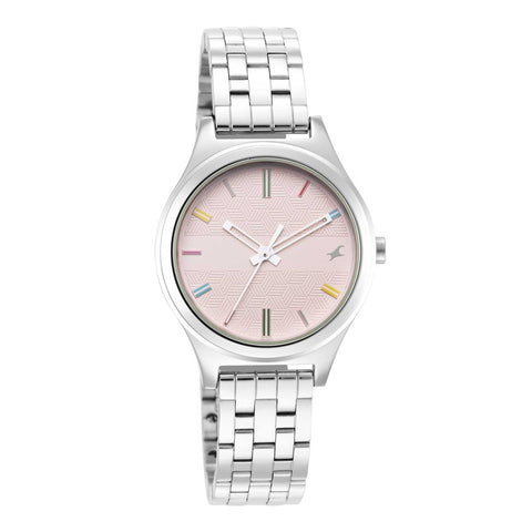 Fastrack Stunners Quartz Analog Pink Dial Metal Strap Watch for Girls