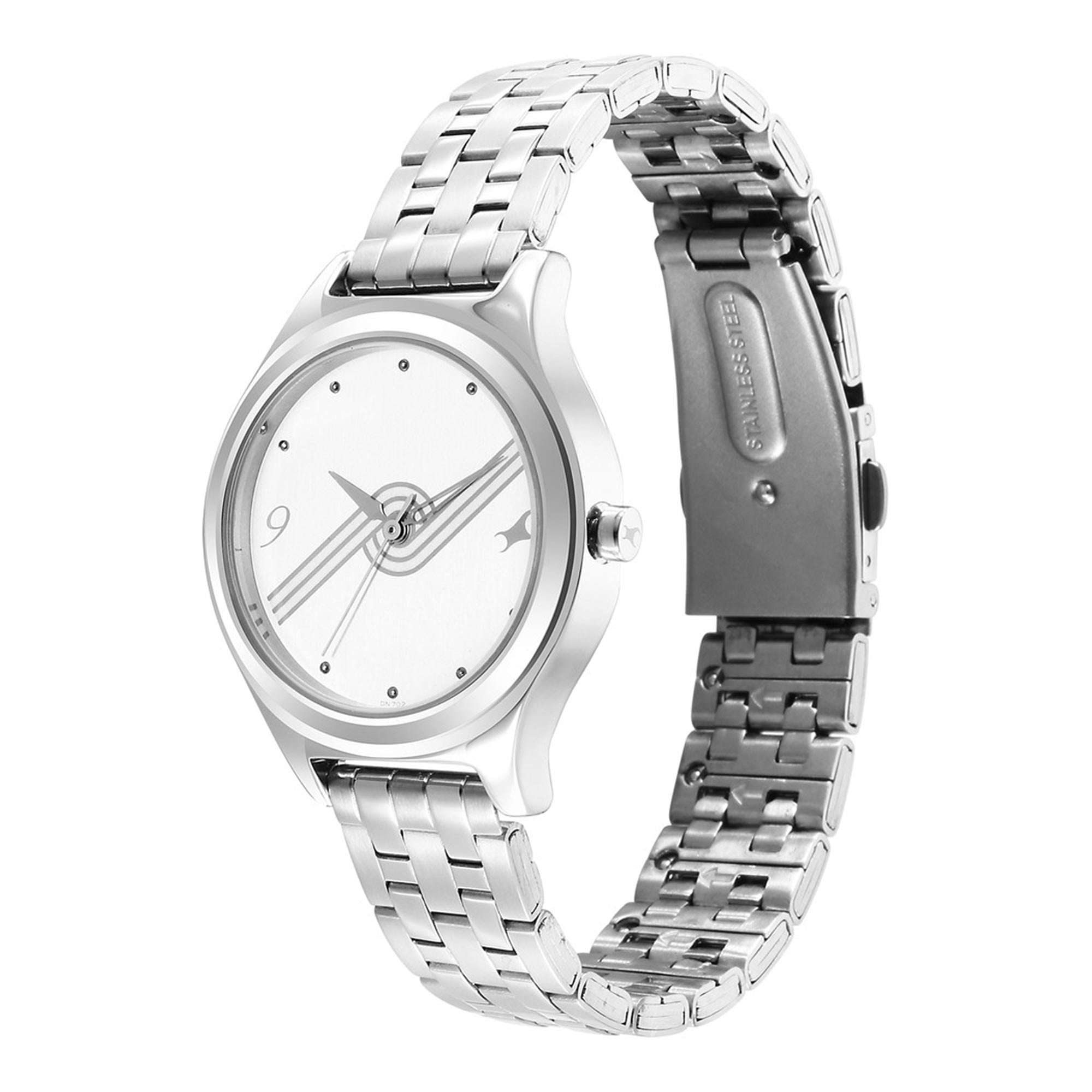 Fastrack Stunners White Dial Metal Strap Watch for Girls