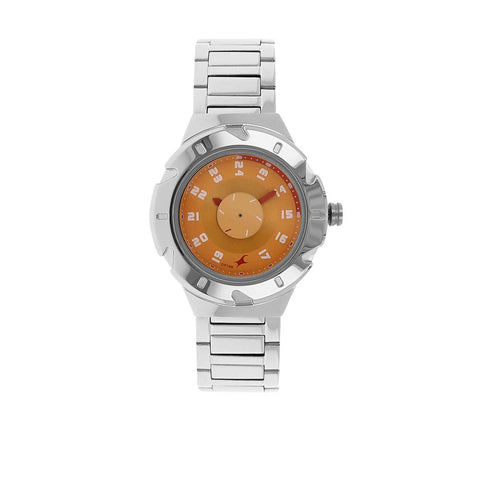 Fastrack Quartz Analog Orange Dial Stainless Steel Strap Watch for Girls