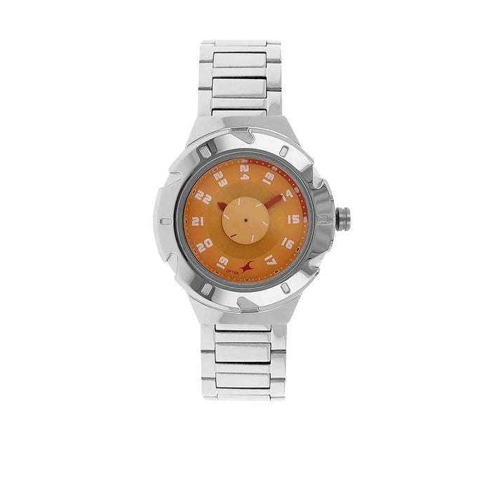 Fastrack Quartz Analog Orange Dial Stainless Steel Strap Watch for Girls