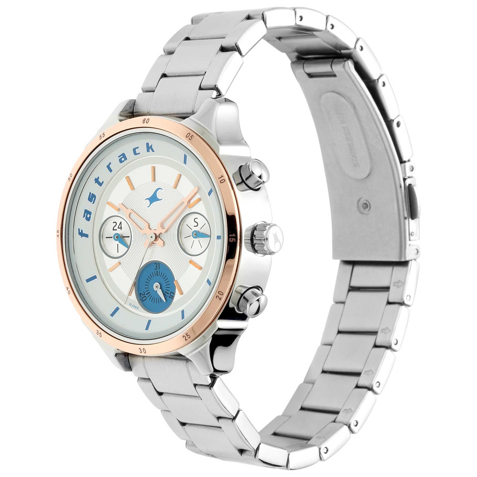 Fastrack All Nighters Quartz Analog White Dial Stainless Steel Strap Watch for Girls