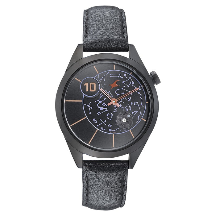 Fastrack Space Rover Quartz Analog Black Dial Leather Strap Watch for Girls