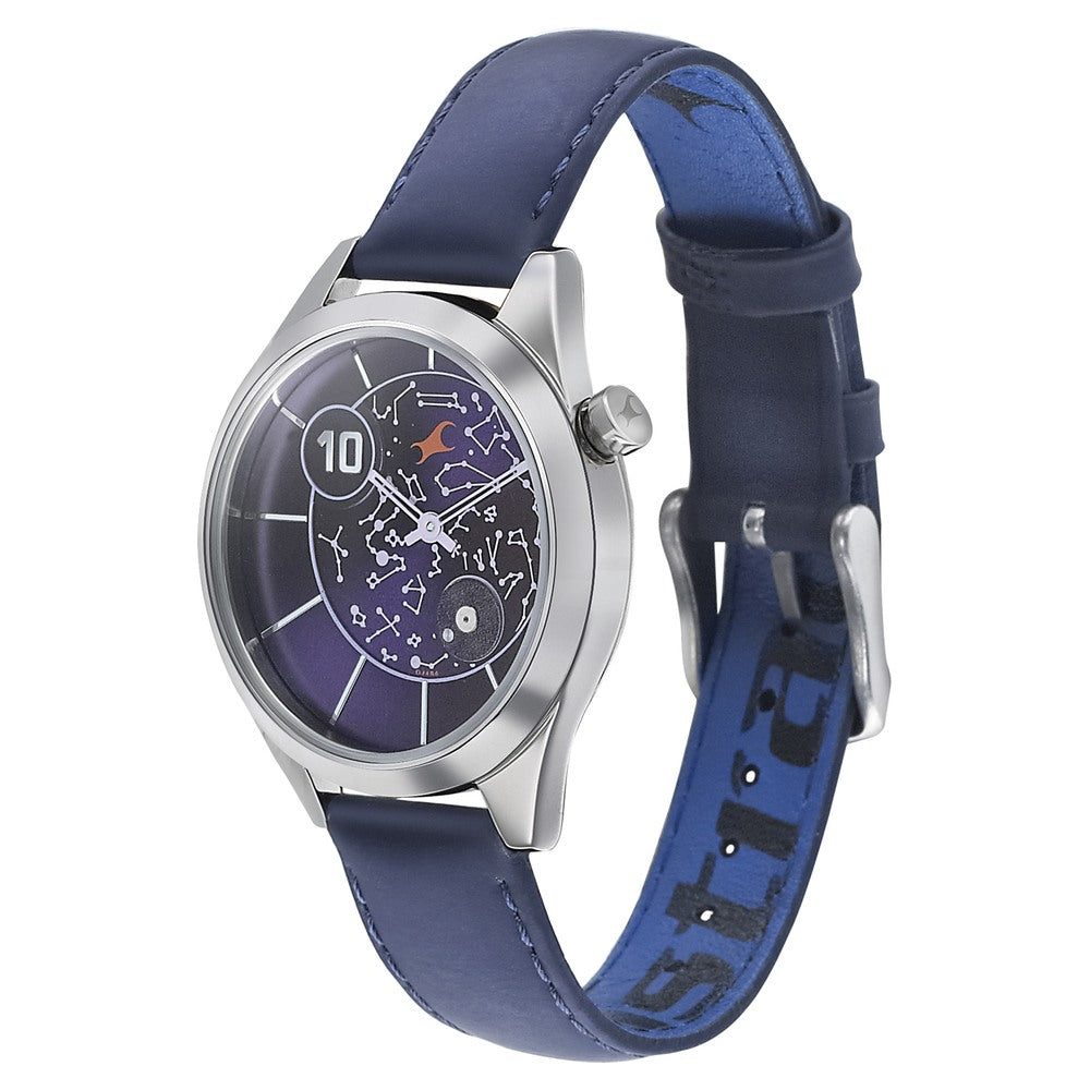 Fastrack Space Rover Quartz Analog Purple Dial Leather Strap Watch for Girls