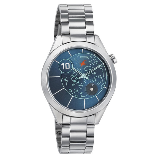 Fastrack Space Rover Quartz Analog Blue Dial Stainless Steel Strap Watch for Girls