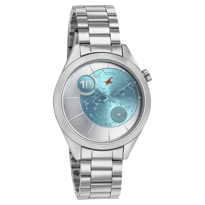 Fastrack Space Rover Quartz Analog Blue Dial Stainless Steel Strap Watch for Girls