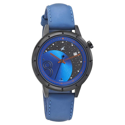 Fastrack Space Rover Quartz Analog with Date Black Dial Leather Strap Watch for Girls