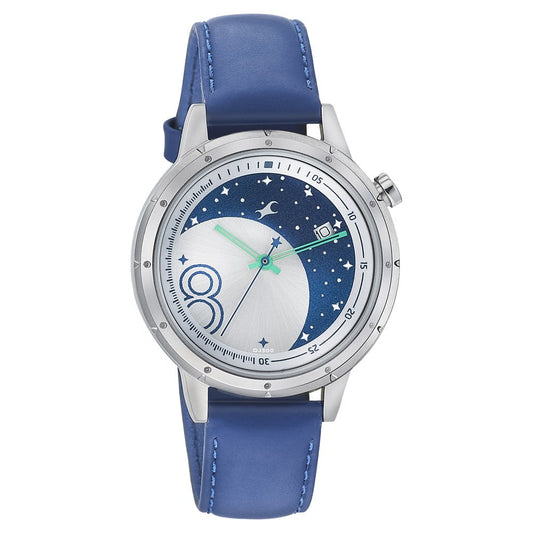 Fastrack Space Rover Quartz Analog with Date Silver Dial Leather Strap Watch for Girls