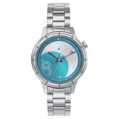 Fastrack Space Rover Quartz Analog with Date Blue Dial Stainless Steel Strap Watch for Girls