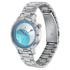 Fastrack Space Rover Quartz Analog with Date Blue Dial Stainless Steel Strap Watch for Girls