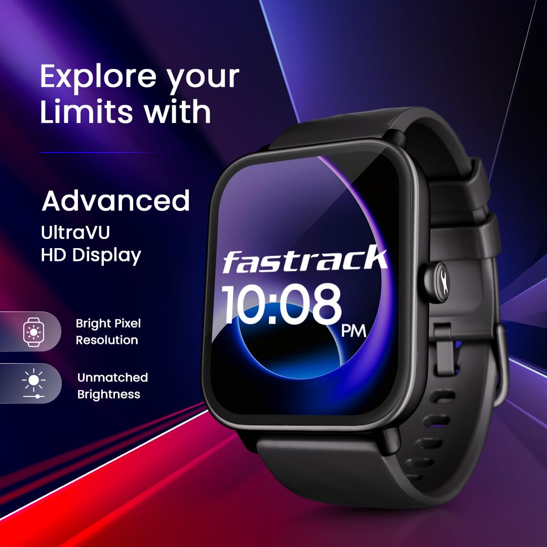 Fastrack Rider Bluetooth Black Smart Watch with 1.83" Ultra UV HD Display | Health Tracker | 100+ Sports Modes | Upto 5 Day Battery Life