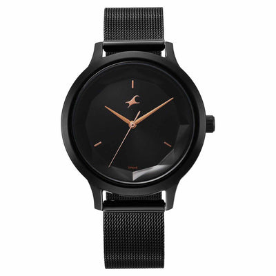 Fastrack Fleek Quartz Analog Black Dial Stainless Steel Strap Watch For Girls 6210NM04