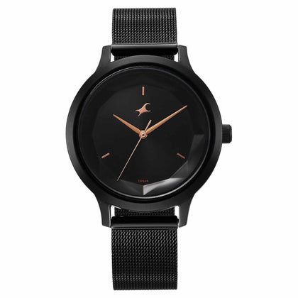 Fastrack Fleek Quartz Analog Black Dial Stainless Steel Strap Watch For Girls 6210NM04