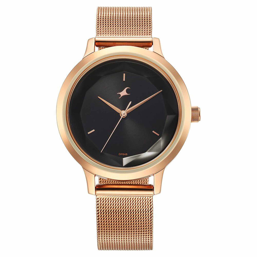 Fastrack Fleek Quartz Analog Black Dial Stainless Steel Strap Watch For Girls 6210WM03