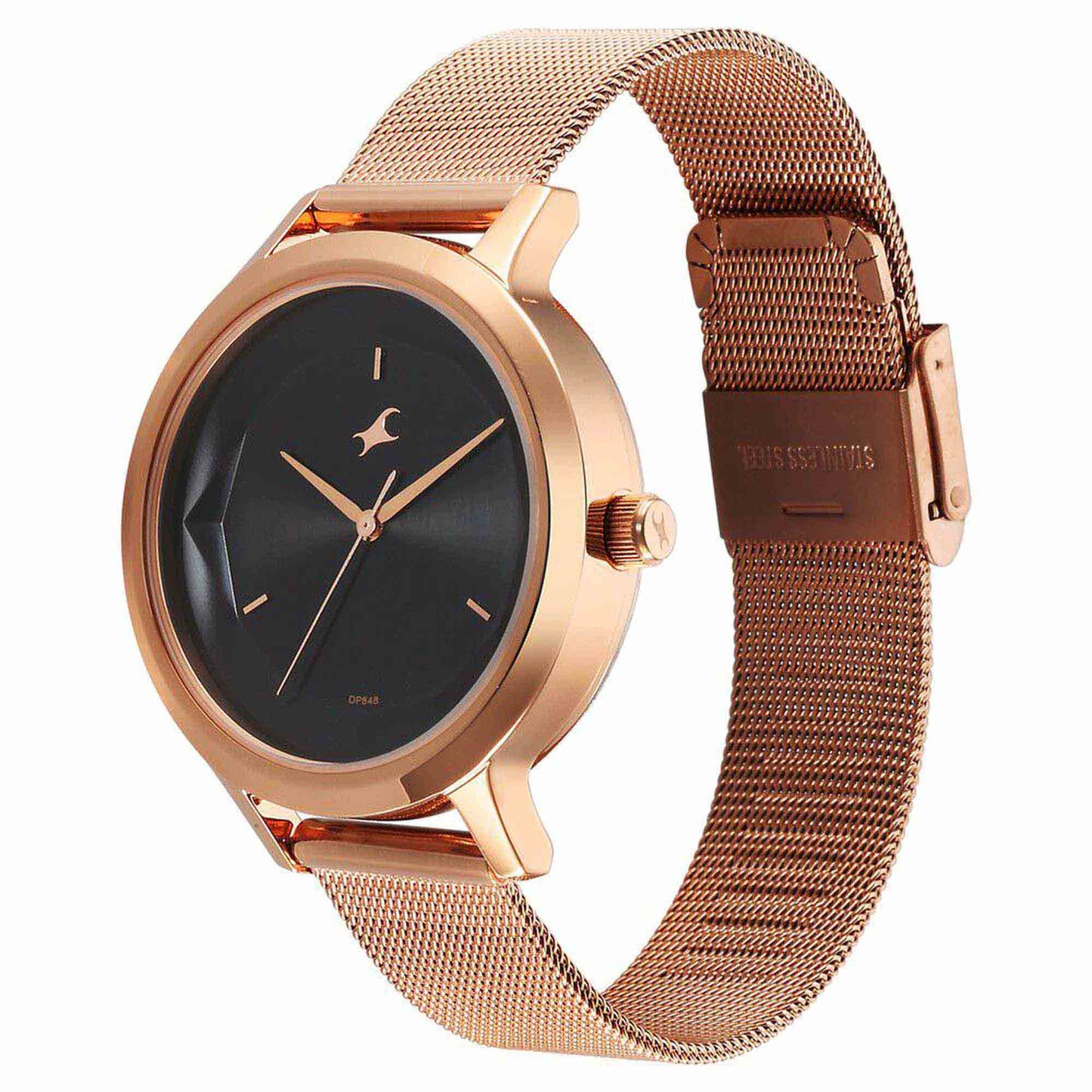 Fastrack Fleek Quartz Analog Black Dial Stainless Steel Strap Watch For Girls 6210WM03