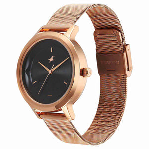 Fastrack Fleek Quartz Analog Black Dial Stainless Steel Strap Watch For Girls 6210WM03