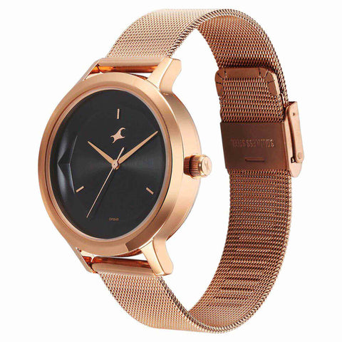 Fastrack Fleek Quartz Analog Black Dial Stainless Steel Strap Watch For Girls 6210WM03