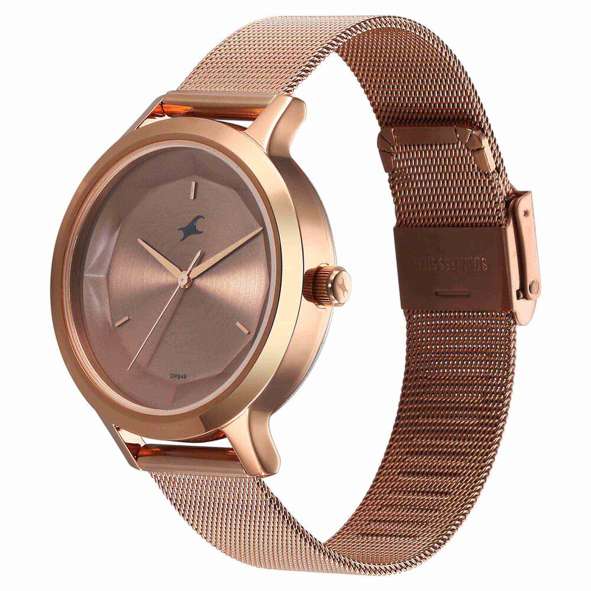 Fastrack Fleek Quartz Analog Rose Gold Dial Stainless Steel Strap Watch For Girls