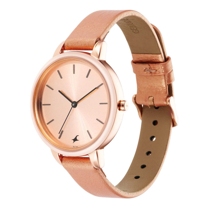 Fastrack Glitch Quartz Analog Rose Gold Dial Leather Strap Watch for Girls