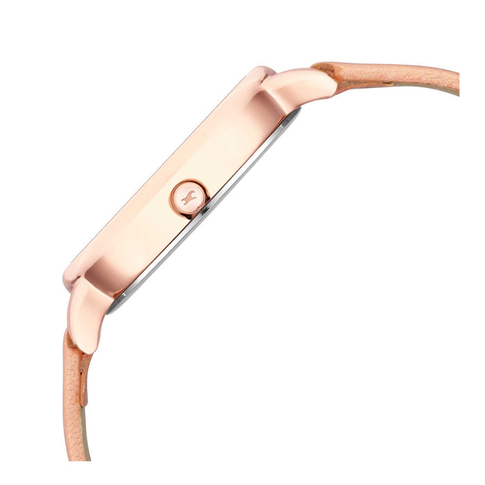 Fastrack Glitch Quartz Analog Rose Gold Dial Leather Strap Watch for Girls