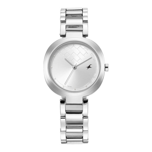 Fastrack Stunners Quartz Analog Silver Dial Stainless Steel Strap Watch for Girls