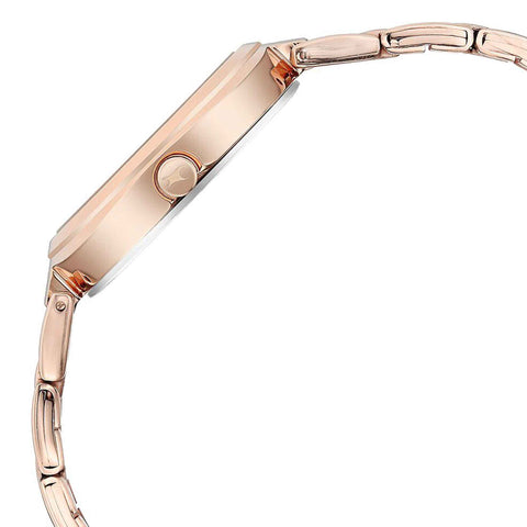 Fastrack Stunners Quartz Alog Golden Dial Stainless Steel Strap Watch for Girls