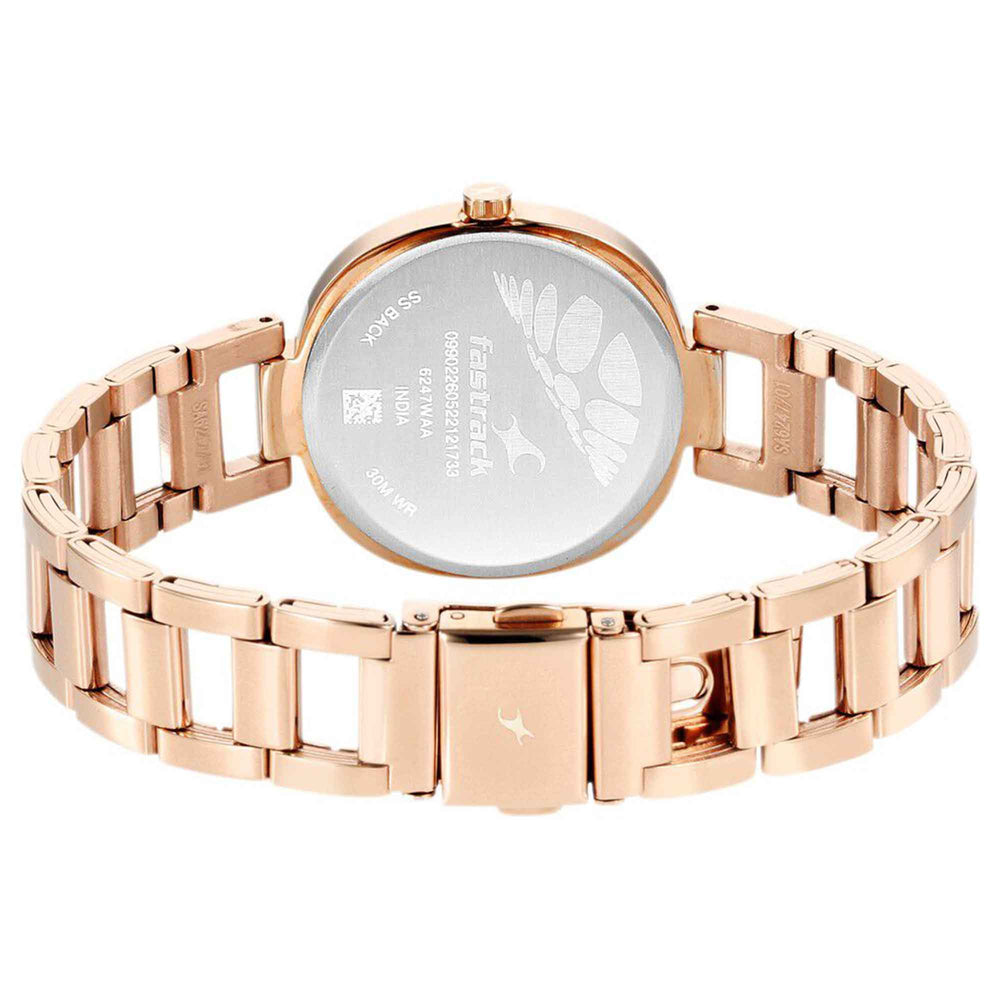 Fastrack Stunners Quartz Alog Golden Dial Stainless Steel Strap Watch for Girls