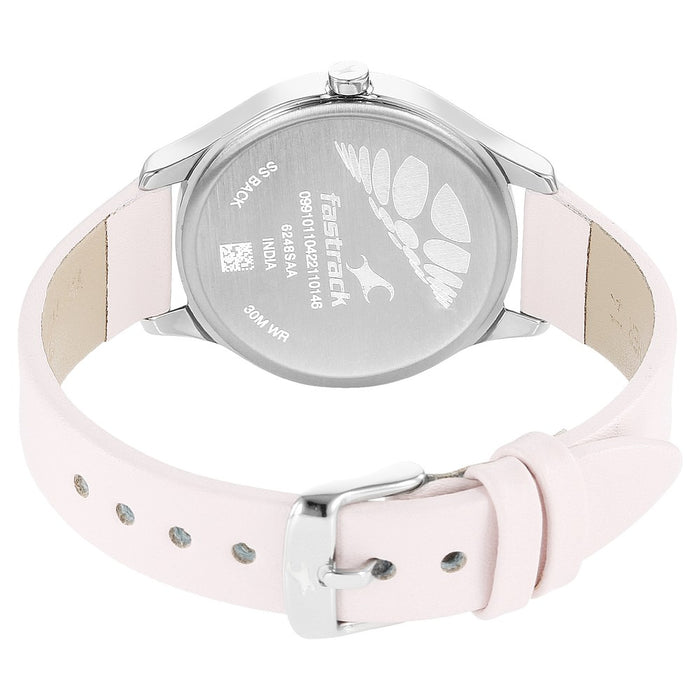 Fastrack Stunners Quartz Analog White Dial Leather Strap Watch for Girls