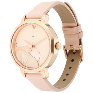 Fastrack Uptown Retreat Quartz Analog Rose Gold Dial Leather Strap Watch for Girls