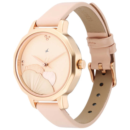 Fastrack Uptown Retreat Quartz Analog Rose Gold Dial Leather Strap Watch for Girls