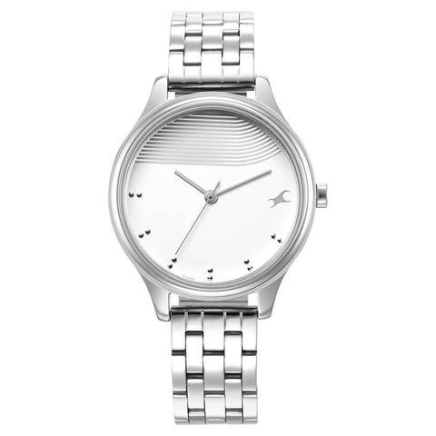 Fastrack Stunners Quartz Analog Silver Dial Metal Strap Watch for Girls