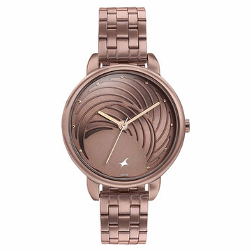 Fastrack Stunners Quartz Analog Brown Dial Stainless Steel Strap Watch for Girls