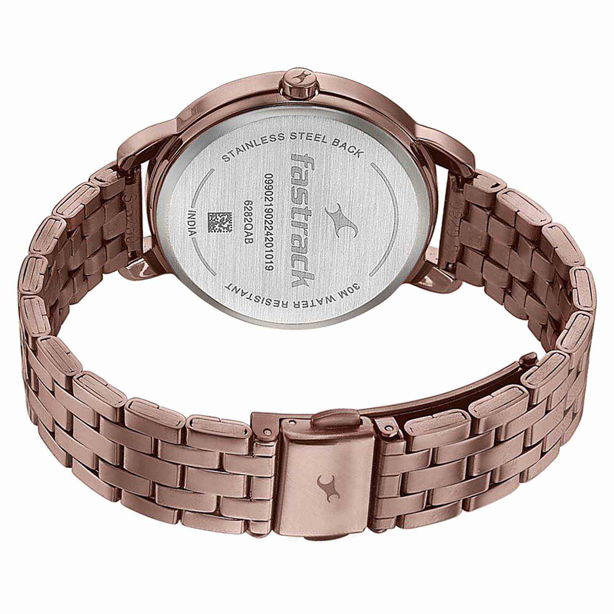 Fastrack Stunners Quartz Analog Brown Dial Stainless Steel Strap Watch for Girls