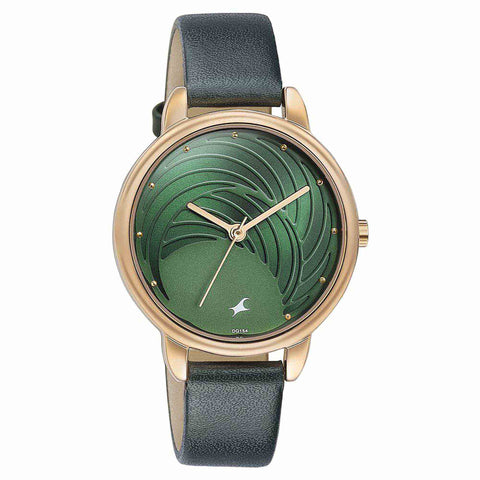 Fastrack Stunners Quartz Multifunction Green Dial Leather Strap Watch for Girls