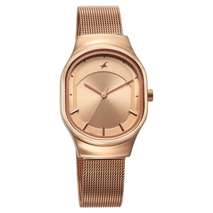 Fastrack Snob X Rose Gold Dial Stainless Steel Strap Watch for Girls