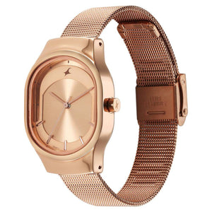 Fastrack Snob X Rose Gold Dial Stainless Steel Strap Watch for Girls