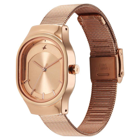 Fastrack Snob X Rose Gold Dial Stainless Steel Strap Watch for Girls