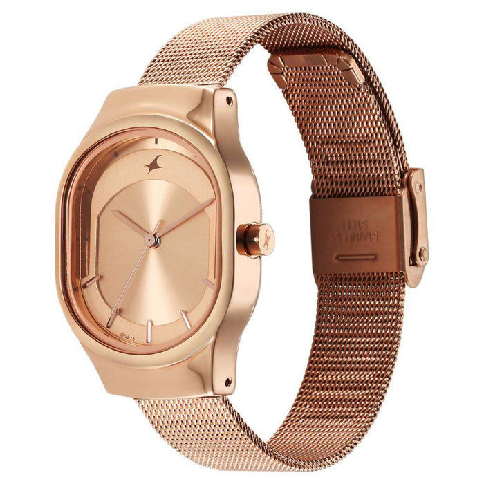 Fastrack Snob X Rose Gold Dial Stainless Steel Strap Watch for Girls