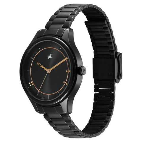 Fastrack Stunners Quartz Analog Black Dial Black Metal Strap Watch For Girls