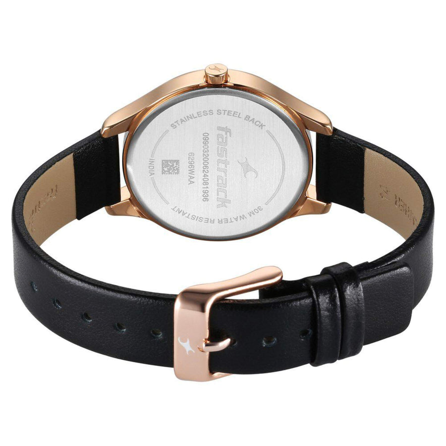 Fastrack Stunners Quartz Analog Black Dial Black Leather Strap Watch For Girls