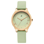 Fastrack Stunners Quartz Analog Green Dial Green Leather Strap Watch For Girls