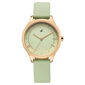 Fastrack Stunners Quartz Analog Green Dial Green Leather Strap Watch For Girls
