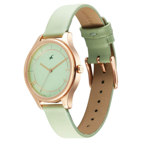 Fastrack Stunners Quartz Analog Green Dial Green Leather Strap Watch For Girls
