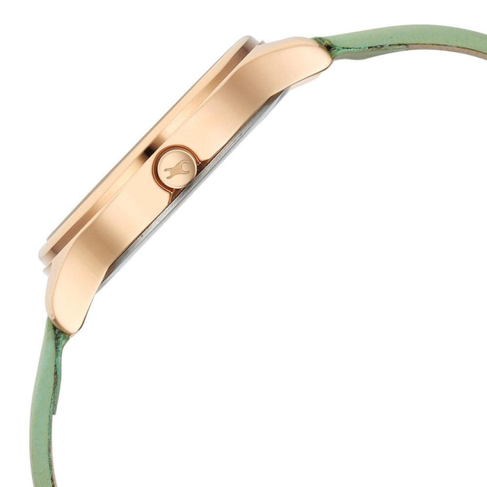 Fastrack Stunners Quartz Analog Green Dial Green Leather Strap Watch For Girls