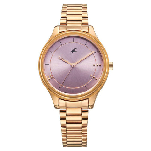 Fastrack Stunners Quartz Analog Pink Dial Rose Gold Metal Strap Watch For Girls