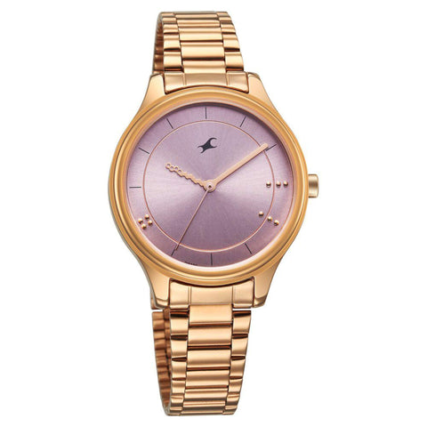 Fastrack Stunners Quartz Analog Pink Dial Rose Gold Metal Strap Watch For Girls