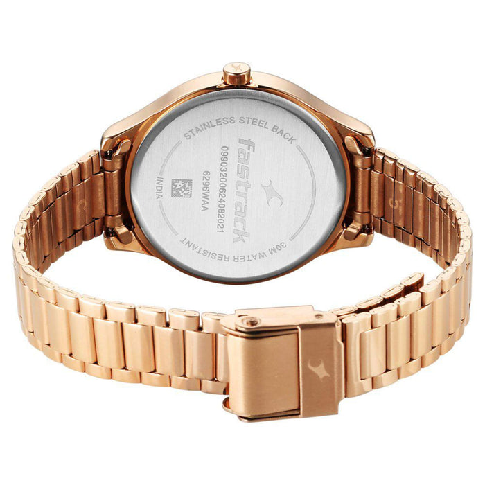 Fastrack Stunners Quartz Analog Pink Dial Rose Gold Metal Strap Watch For Girls