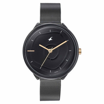Fastrack Stunners Quartz Analog Black Dial Stainless Steel Strap Watch for Girls