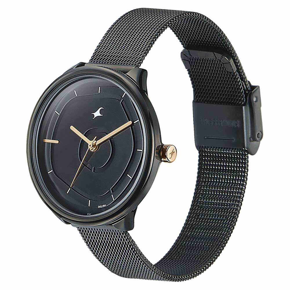 Fastrack Stunners Quartz Analog Black Dial Stainless Steel Strap Watch for Girls